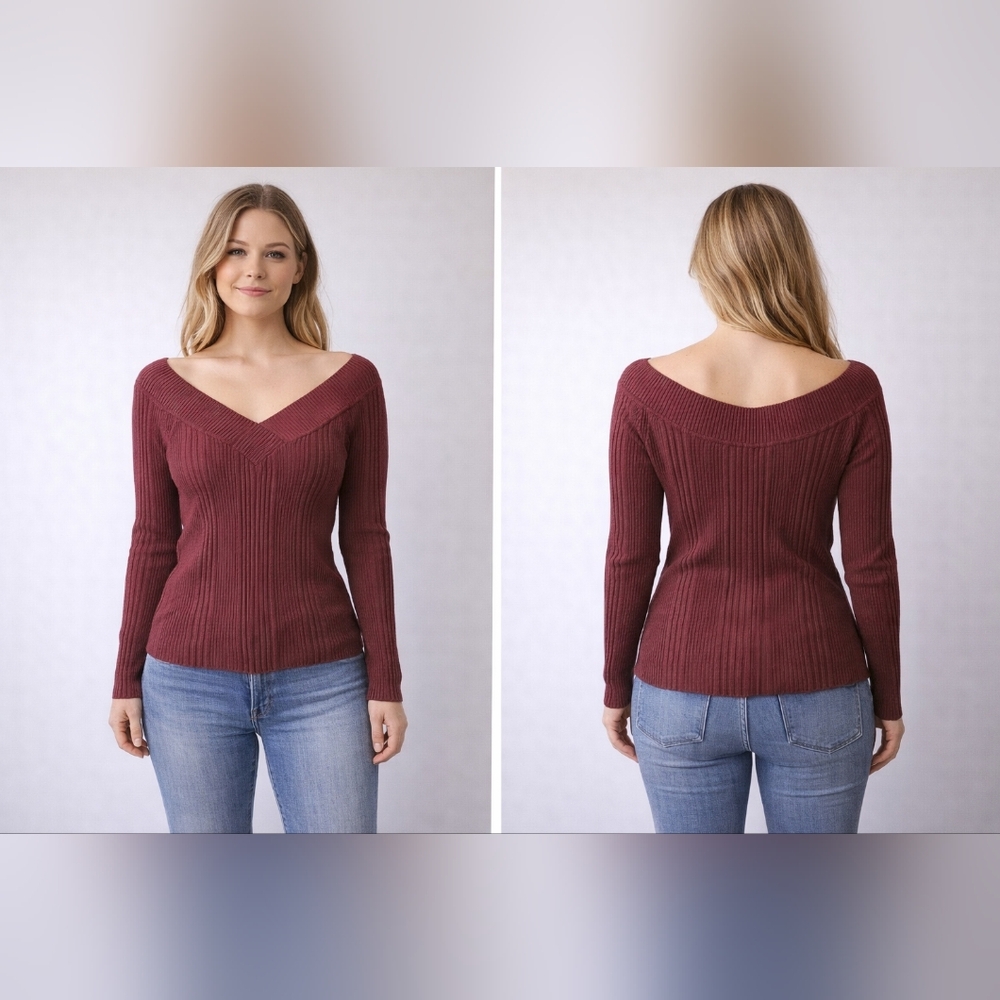 Pout Women's V-Neck Sweater - Rich‎ Burgundy